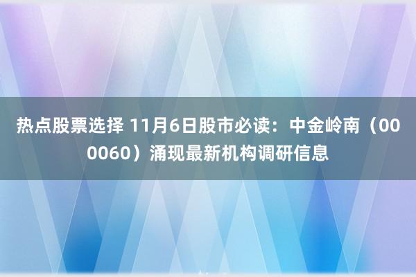 热点股票选择 11月6日股市必读：中金岭南（000060）涌现最新机构调研信息