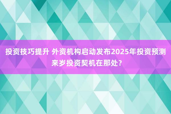 投资技巧提升 外资机构启动发布2025年投资预测 来岁投资契机在那处？