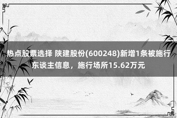 热点股票选择 陕建股份(600248)新增1条被施行东谈主信息，施行场所15.62万元