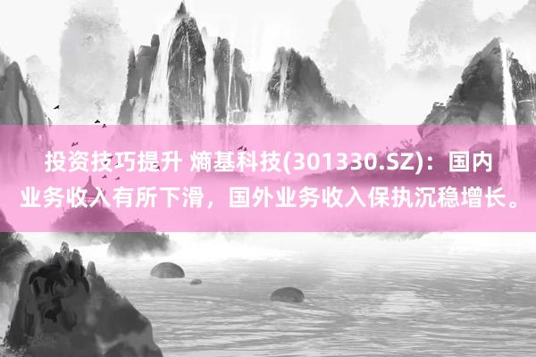 投资技巧提升 熵基科技(301330.SZ)：国内业务收入有所下滑，国外业务收入保执沉稳增长。