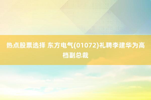 热点股票选择 东方电气(01072)礼聘李建华为高档副总裁