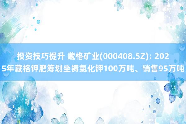 投资技巧提升 藏格矿业(000408.SZ): 2025年藏格钾肥筹划坐褥氯化钾100万吨、销售95万吨