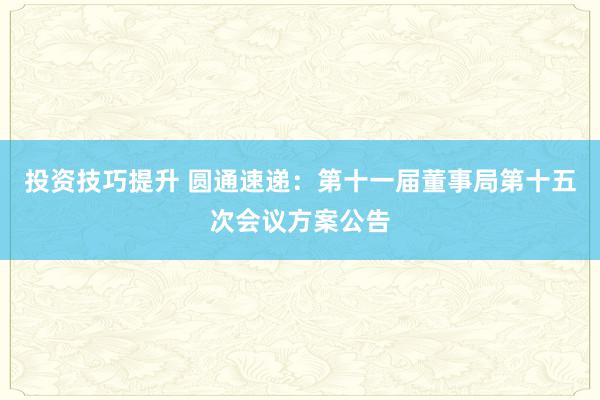 投资技巧提升 圆通速递：第十一届董事局第十五次会议方案公告