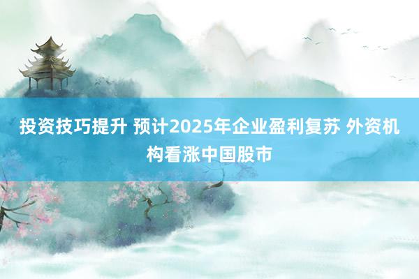 投资技巧提升 预计2025年企业盈利复苏 外资机构看涨中国股市