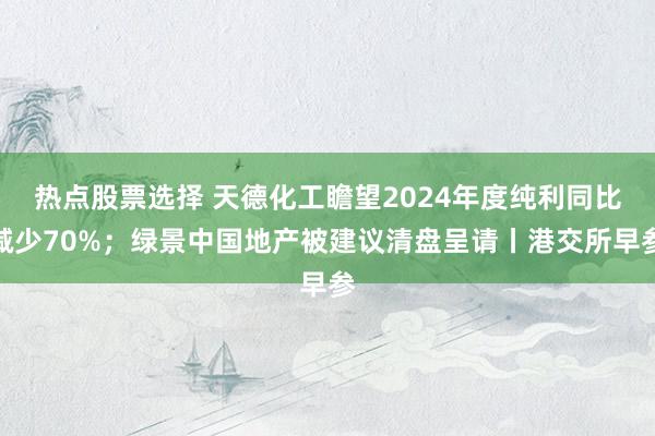 热点股票选择 天德化工瞻望2024年度纯利同比减少70%；绿景中国地产被建议清盘呈请丨港交所早参