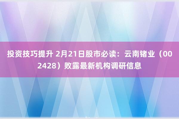 投资技巧提升 2月21日股市必读：云南锗业（002428）败露最新机构调研信息