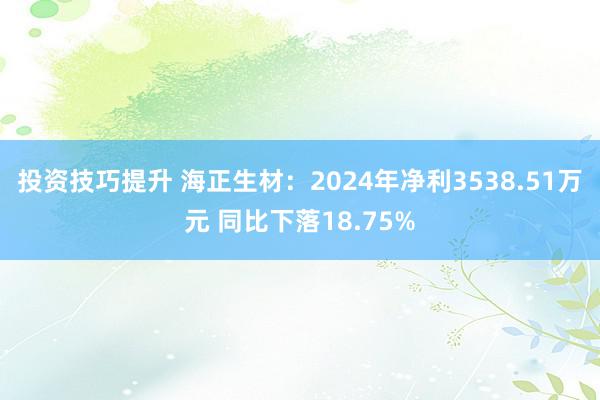 投资技巧提升 海正生材：2024年净利3538.51万元 同比下落18.75%