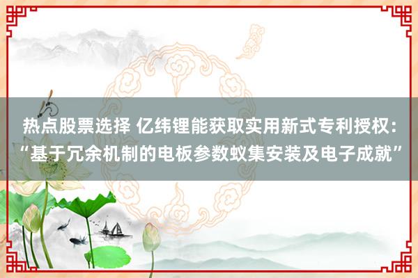 热点股票选择 亿纬锂能获取实用新式专利授权：“基于冗余机制的电板参数蚁集安装及电子成就”