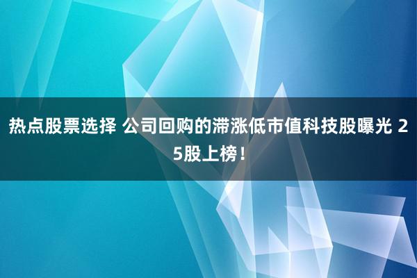 热点股票选择 公司回购的滞涨低市值科技股曝光 25股上榜！